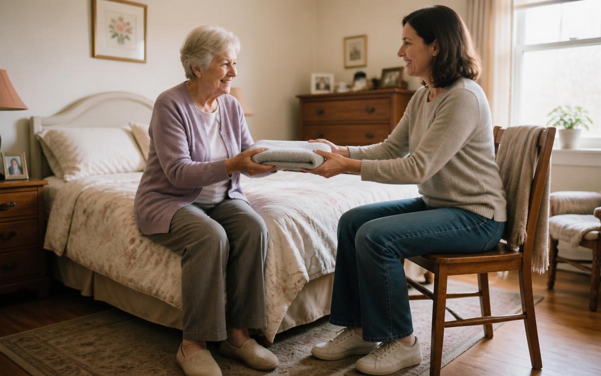 Caregiver helping a senior with daily living at home